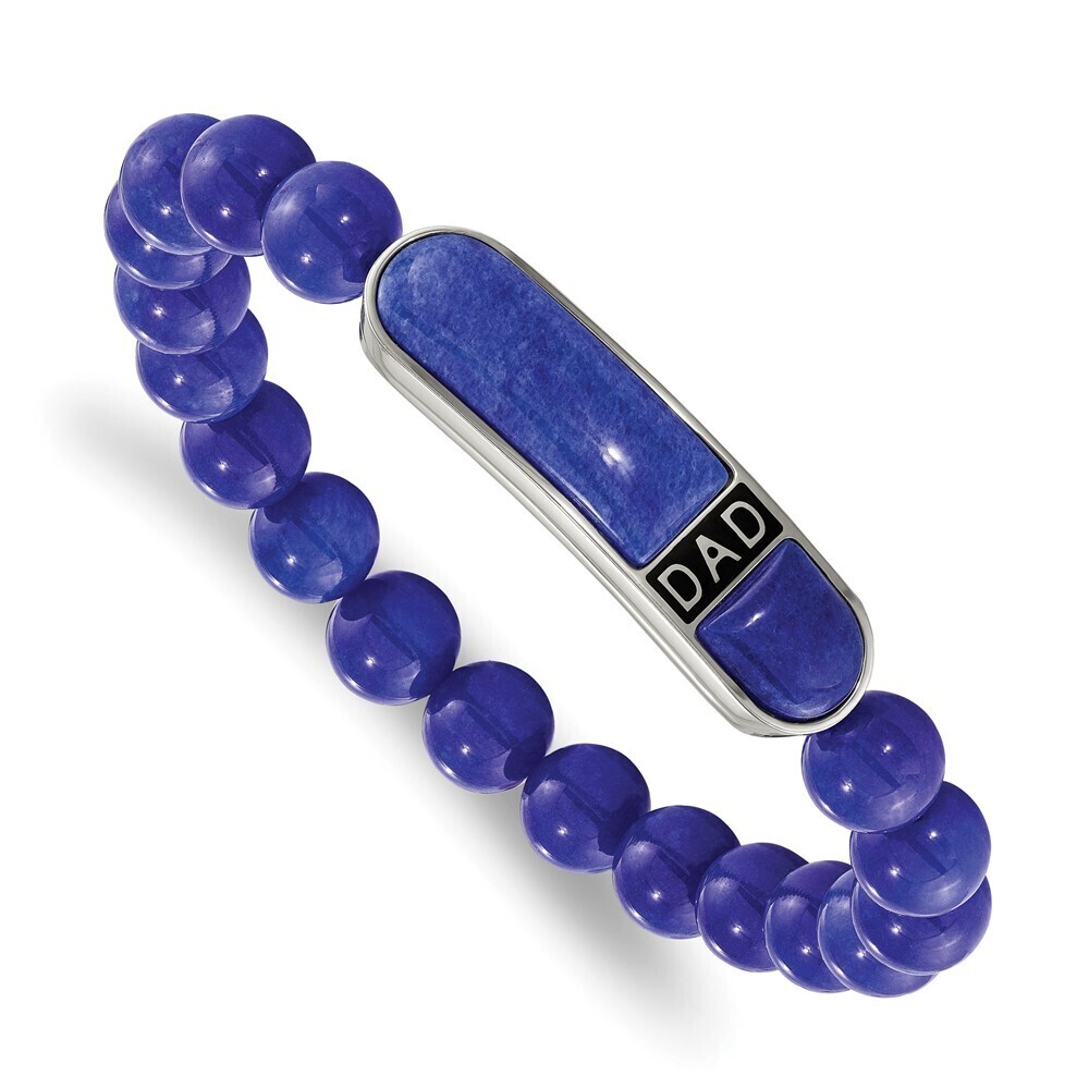 Kazi Luxury Steel Enameled Lapis Beaded Stretch DAD ID Bracelet